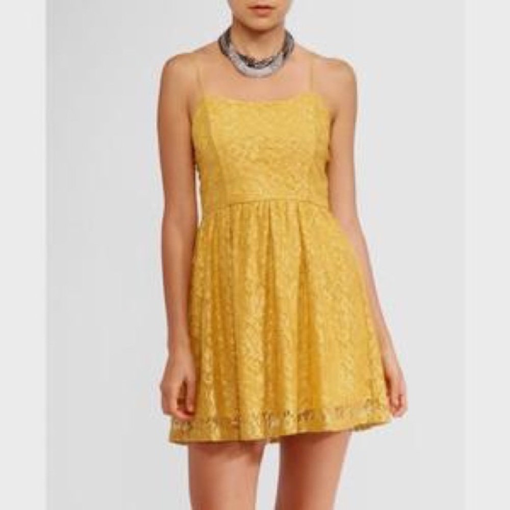 Yellow Lace Spaghetti Strap Dress Size M